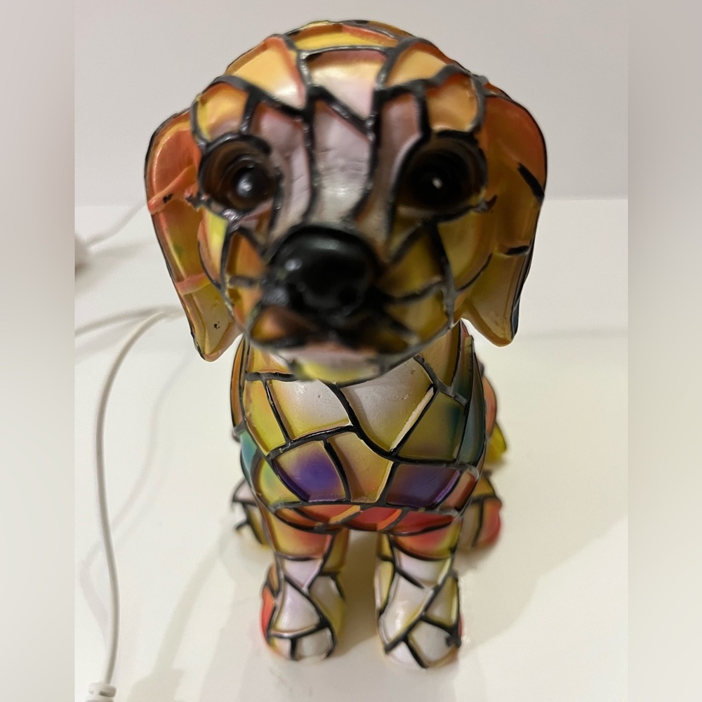 Stained Glass look Dog Art night light tabletop decor with stained resin design. - Picture 2 of 9